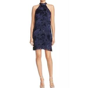 new ELIE TAHARI deep navy blue velvet sleeveless elegant cocktail silk dress
